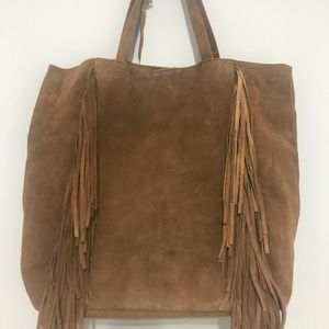 Leather fringe tote bag